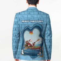 Santa Claus Is Kayaking To Town Blazer Merry Christmas - Wonder Print Shop