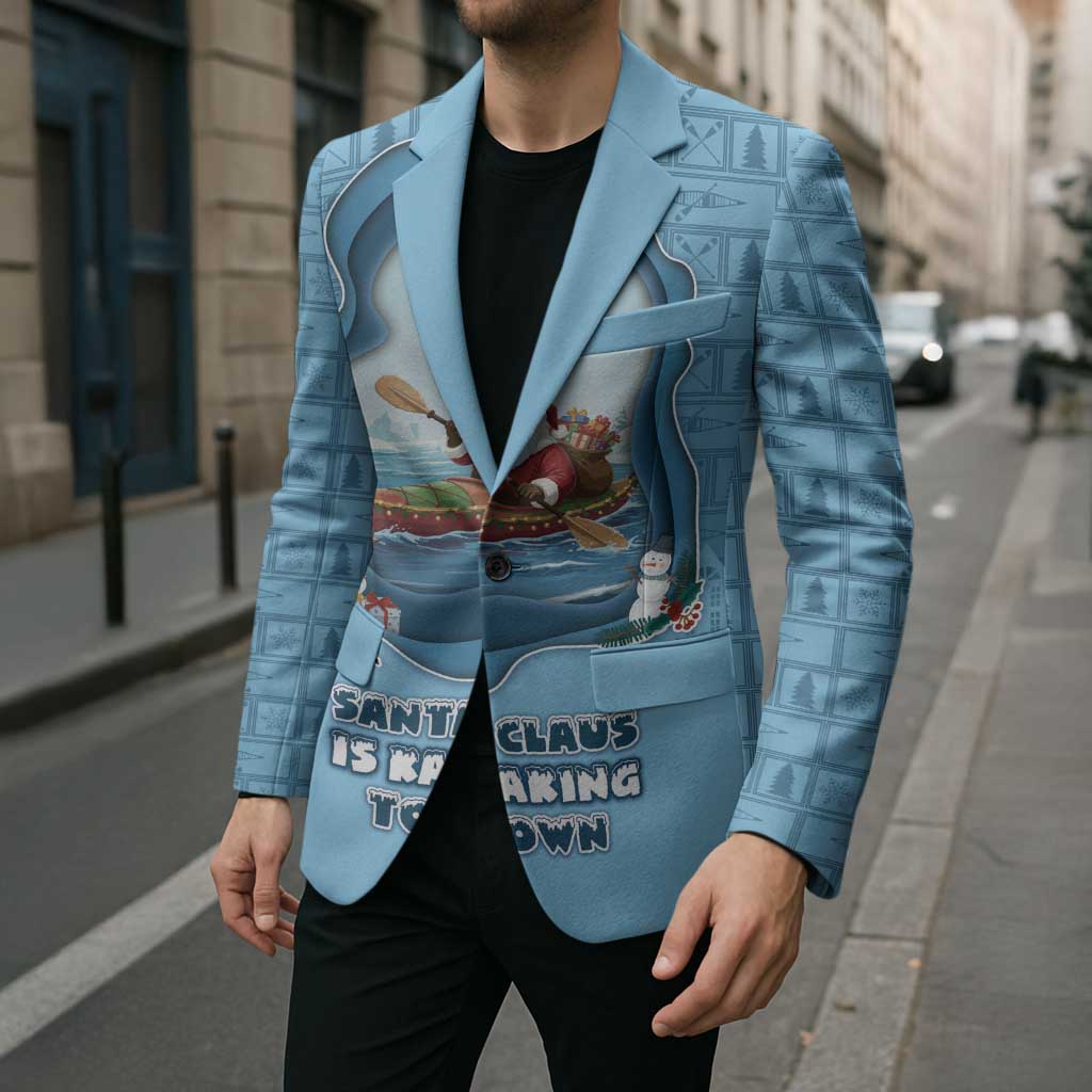 Santa Claus Is Kayaking To Town Blazer Merry Christmas - Wonder Print Shop