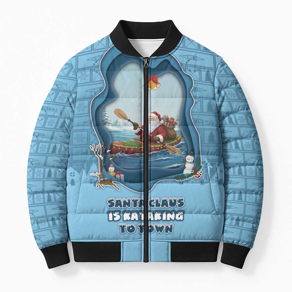 Santa Claus Is Kayaking To Town Bomber Puffer Jacket Merry Christmas - Wonder Print Shop