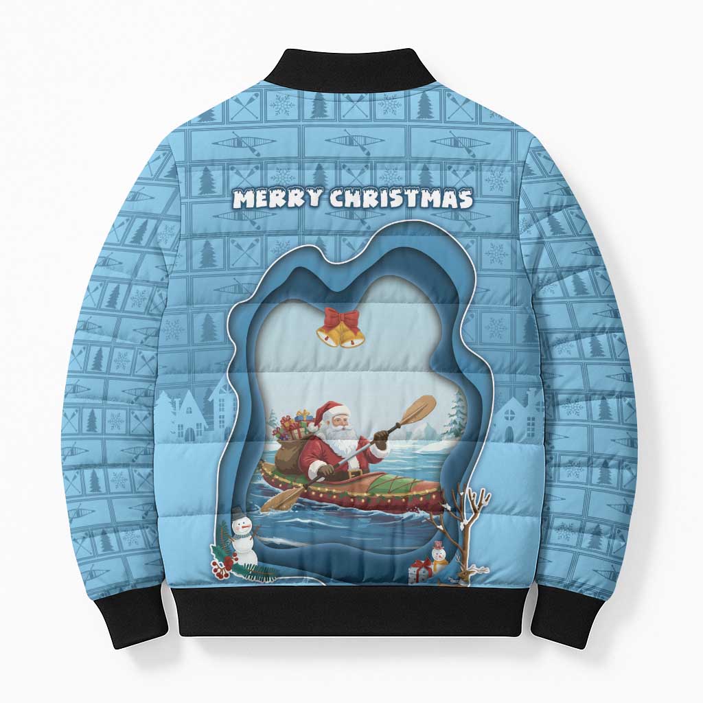 Santa Claus Is Kayaking To Town Bomber Puffer Jacket Merry Christmas - Wonder Print Shop