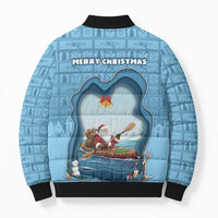 Santa Claus Is Kayaking To Town Bomber Puffer Jacket Merry Christmas - Wonder Print Shop