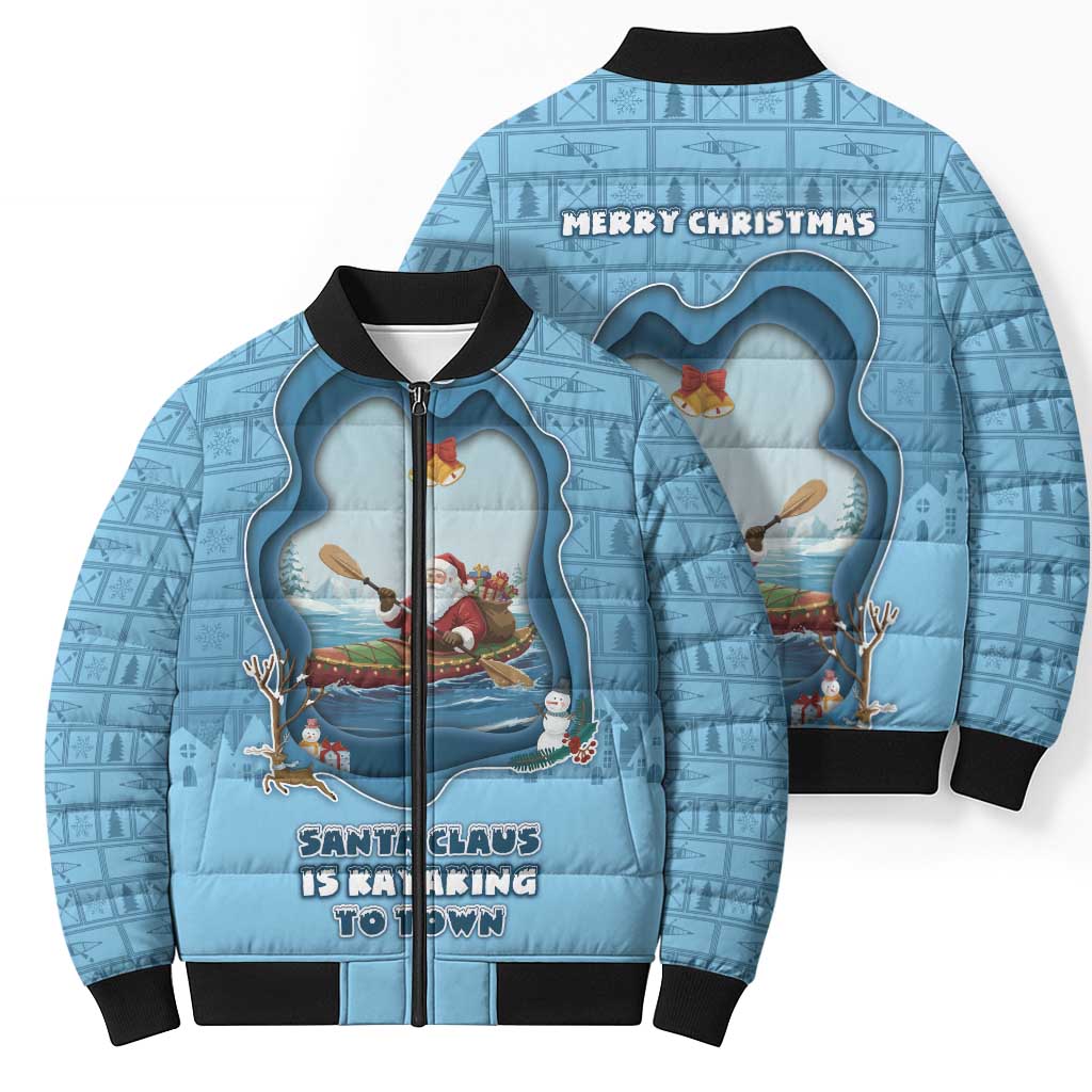 Santa Claus Is Kayaking To Town Bomber Puffer Jacket Merry Christmas - Wonder Print Shop