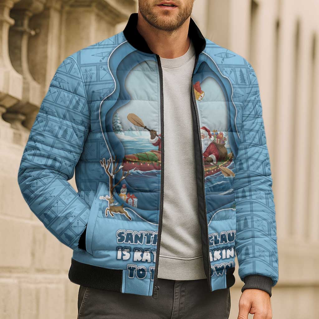 Santa Claus Is Kayaking To Town Bomber Puffer Jacket Merry Christmas - Wonder Print Shop