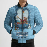 Santa Claus Is Kayaking To Town Bomber Puffer Jacket Merry Christmas - Wonder Print Shop