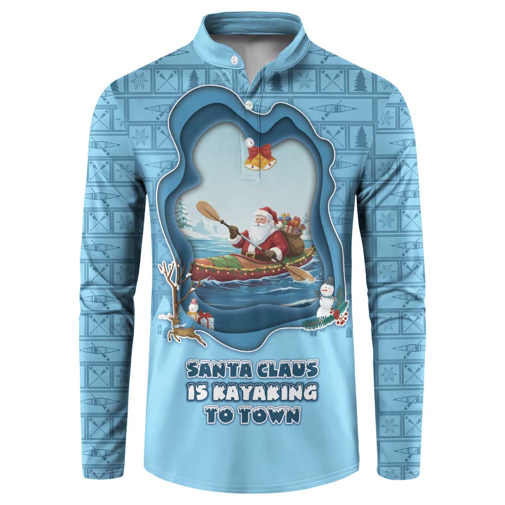 Santa Claus Is Kayaking To Town Button Sweatshirt Merry Christmas - Wonder Print Shop