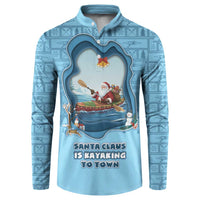 Santa Claus Is Kayaking To Town Button Sweatshirt Merry Christmas - Wonder Print Shop