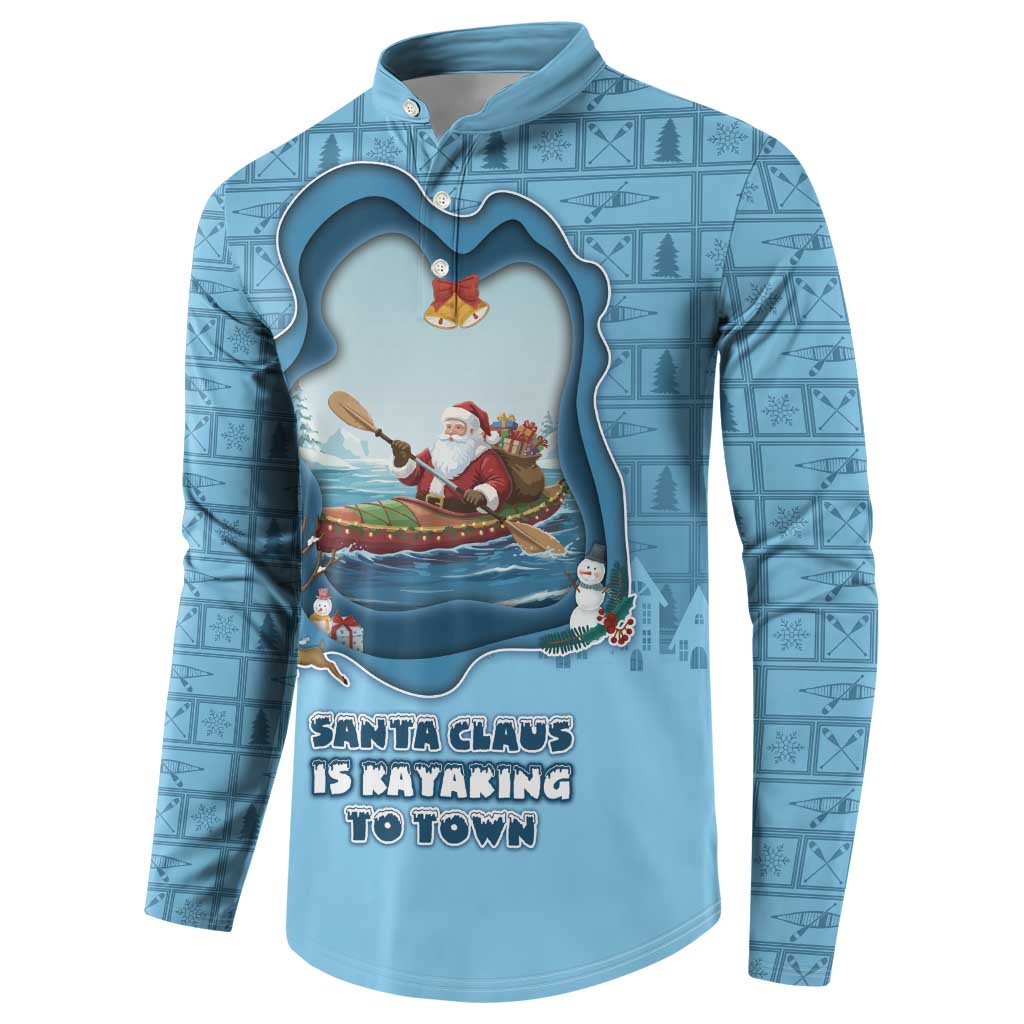 Santa Claus Is Kayaking To Town Button Sweatshirt Merry Christmas - Wonder Print Shop