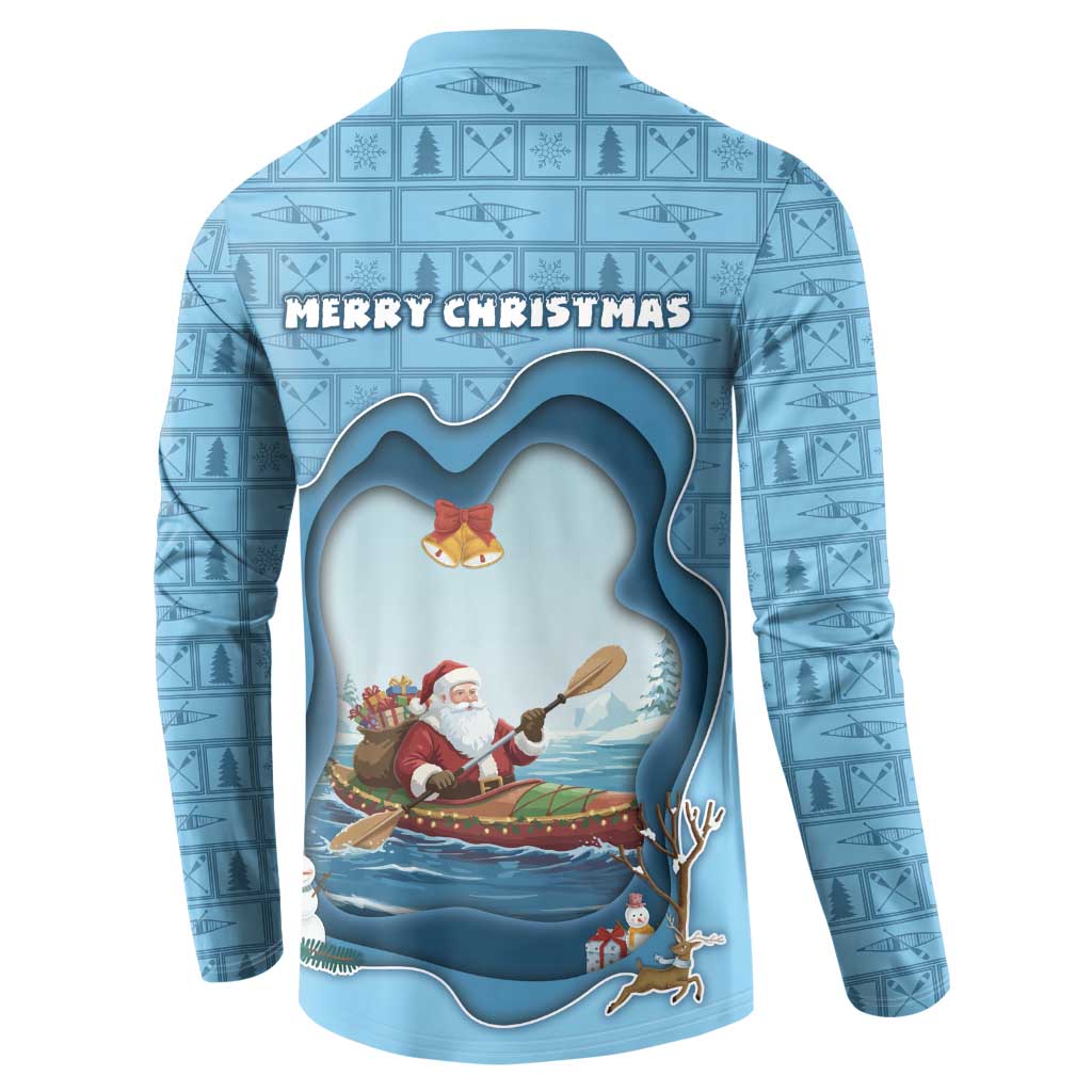 Santa Claus Is Kayaking To Town Button Sweatshirt Merry Christmas - Wonder Print Shop