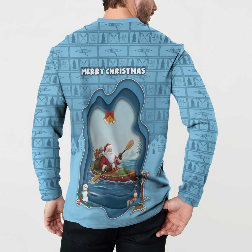 Santa Claus Is Kayaking To Town Button Sweatshirt Merry Christmas - Wonder Print Shop