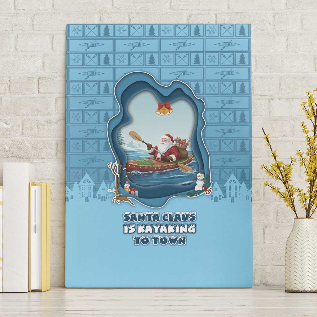 Santa Claus Is Kayaking To Town Canvas Wall Art Merry Christmas - Wonder Print Shop