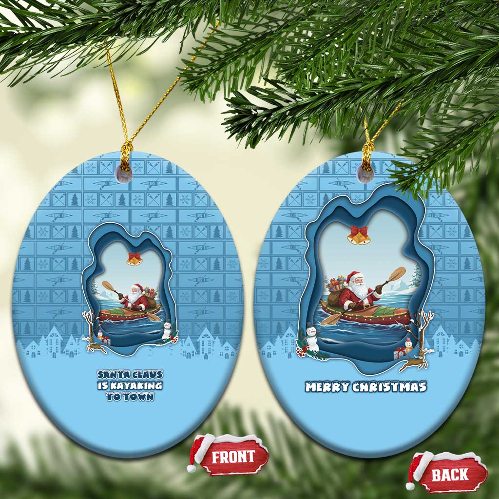 Santa Claus Is Kayaking To Town Ceramic Ornament Merry Christmas - Wonder Print Shop