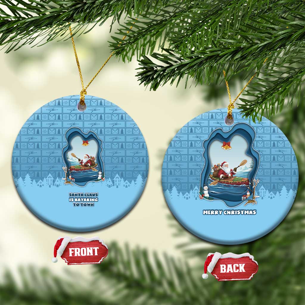 Santa Claus Is Kayaking To Town Ceramic Ornament Merry Christmas - Wonder Print Shop