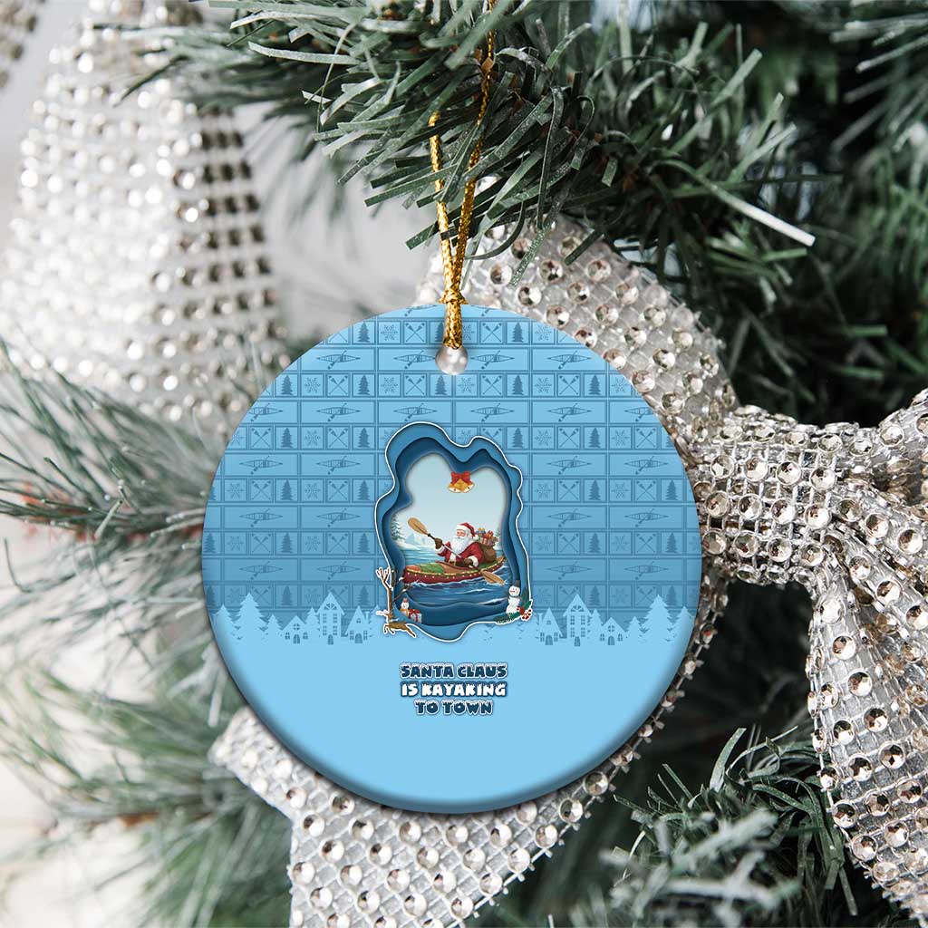 Santa Claus Is Kayaking To Town Ceramic Ornament Merry Christmas - Wonder Print Shop
