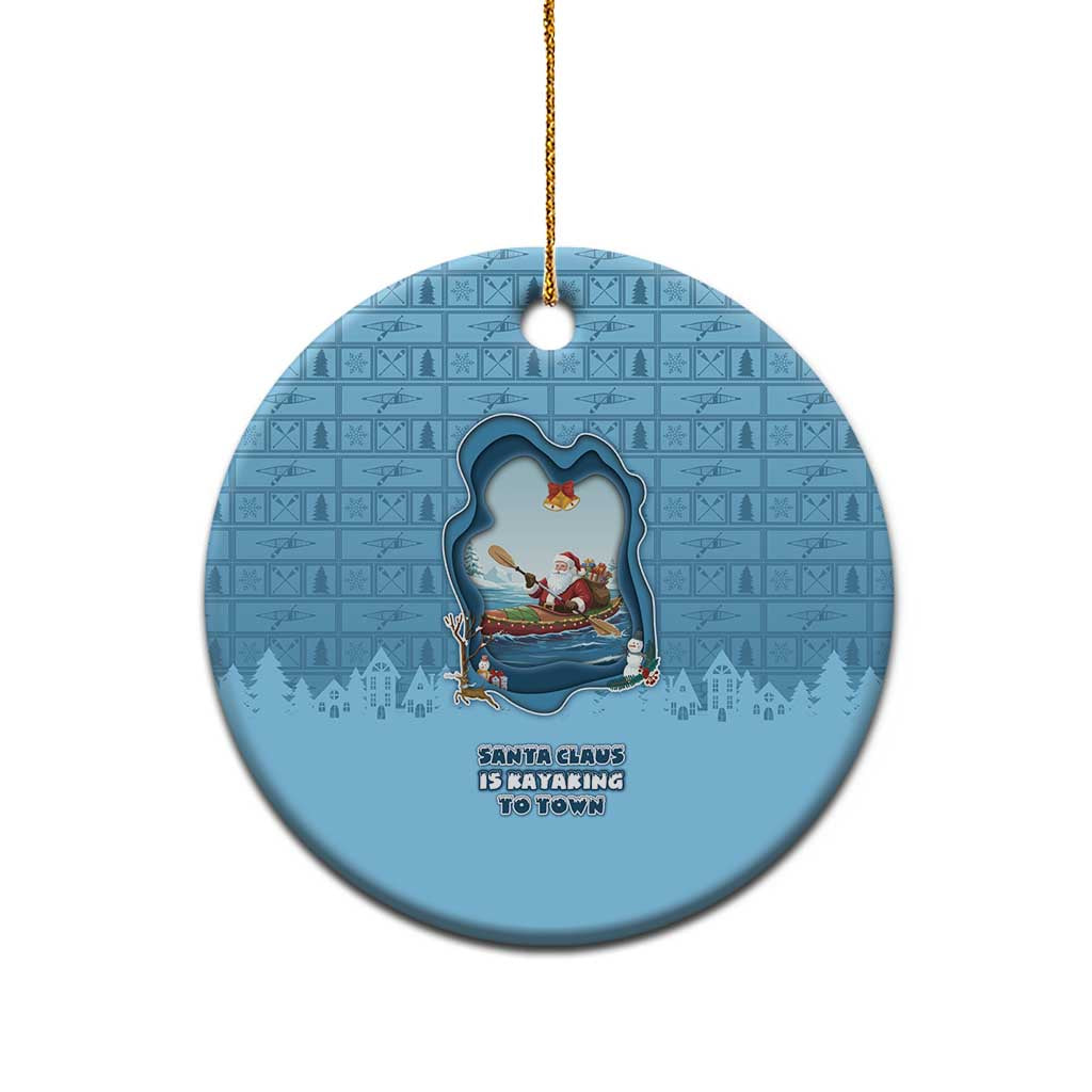 Santa Claus Is Kayaking To Town Ceramic Ornament Merry Christmas - Wonder Print Shop