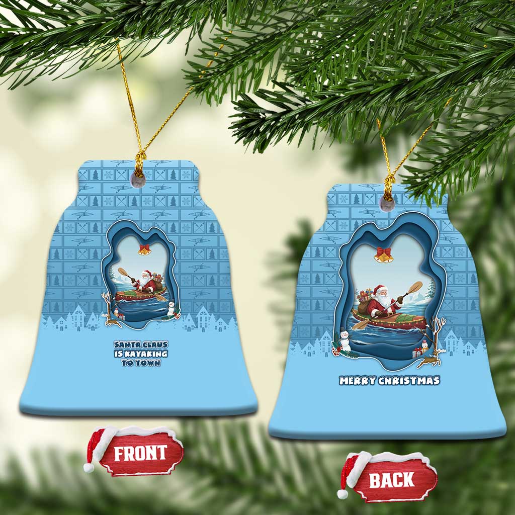 Santa Claus Is Kayaking To Town Ceramic Ornament Merry Christmas - Wonder Print Shop