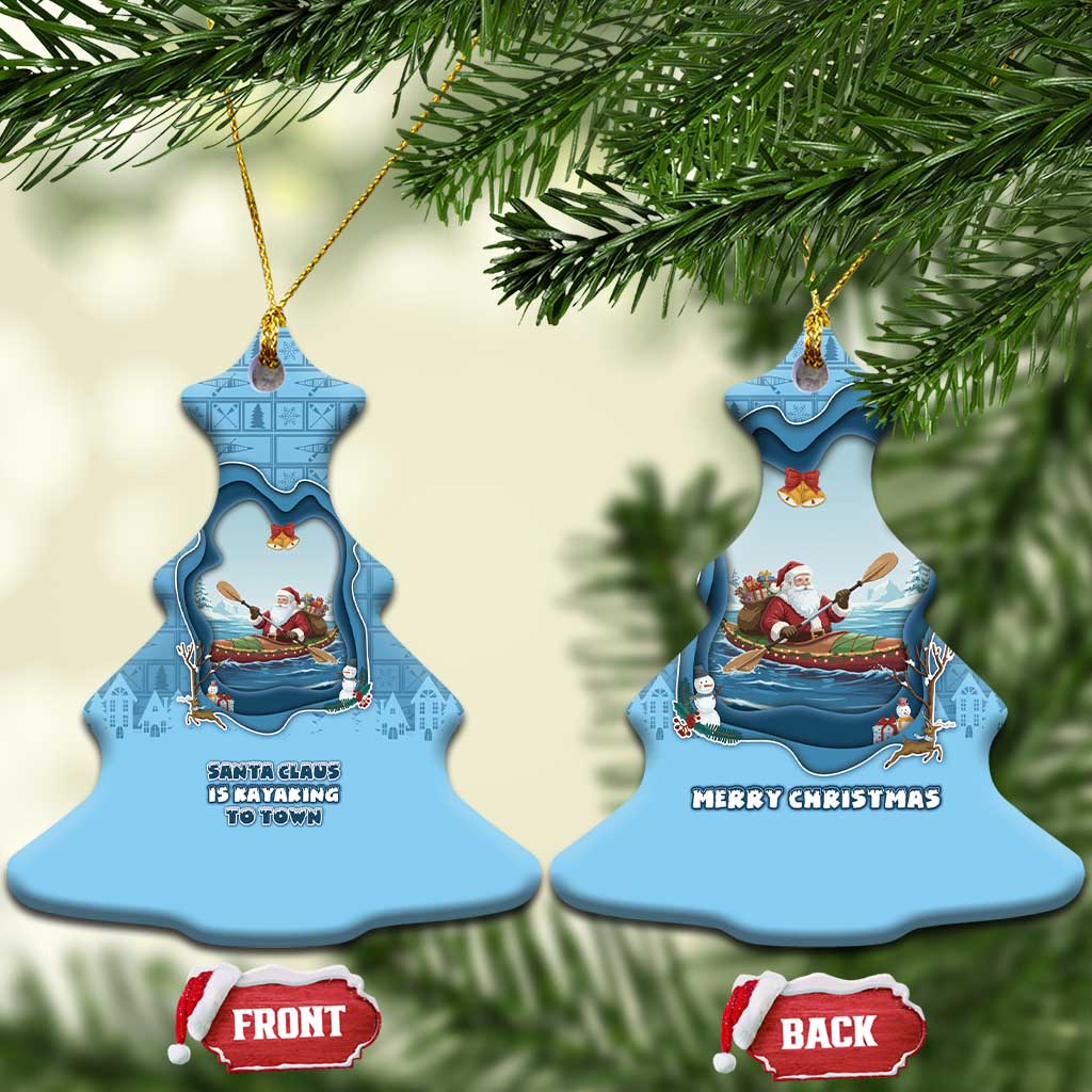 Santa Claus Is Kayaking To Town Ceramic Ornament Merry Christmas - Wonder Print Shop