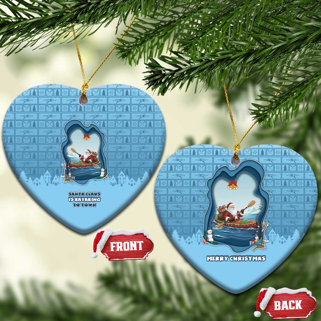 Santa Claus Is Kayaking To Town Ceramic Ornament Merry Christmas - Wonder Print Shop