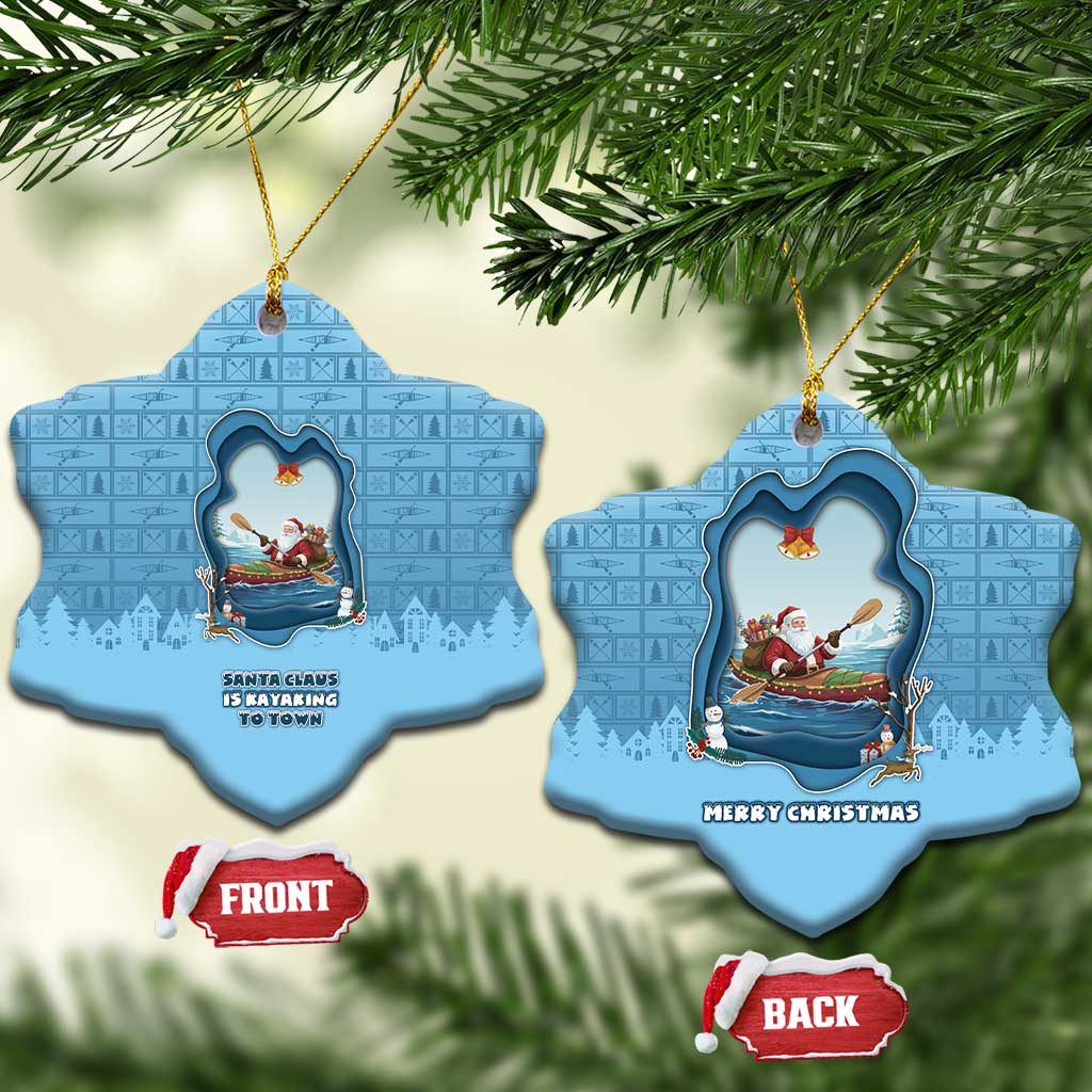Santa Claus Is Kayaking To Town Ceramic Ornament Merry Christmas - Wonder Print Shop