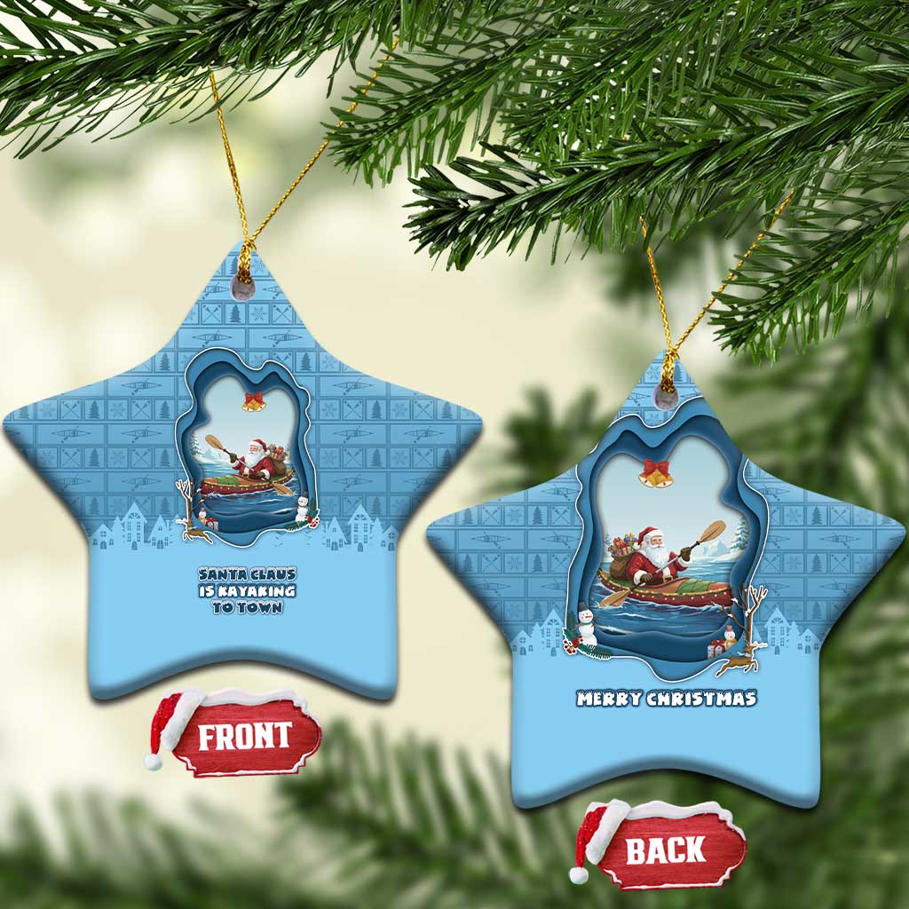 Santa Claus Is Kayaking To Town Ceramic Ornament Merry Christmas - Wonder Print Shop