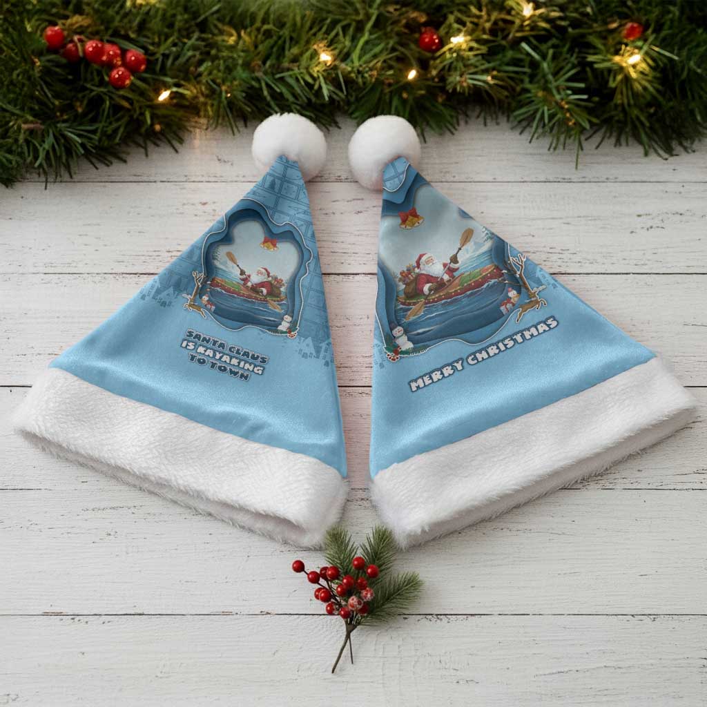 Santa Claus Is Kayaking To Town Christmas Santa Hat Merry Christmas - Wonder Print Shop