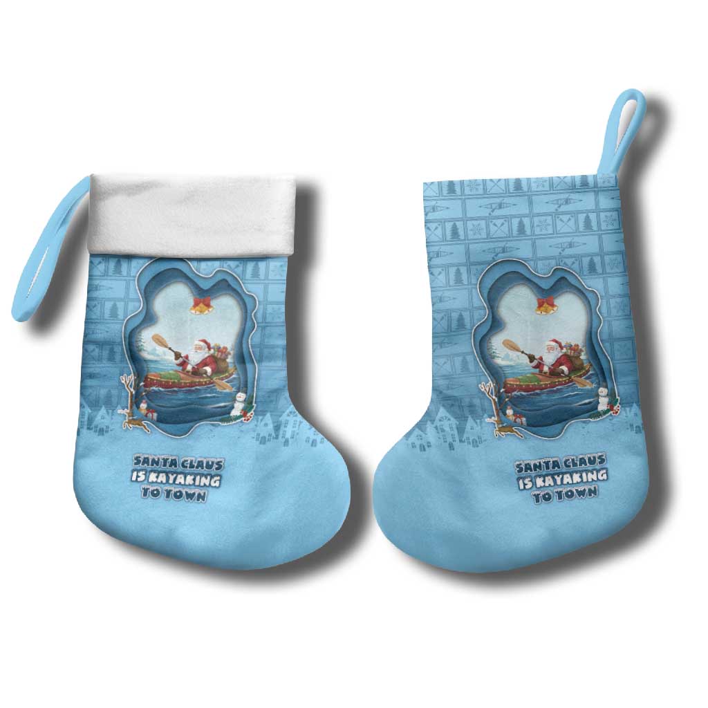 Santa Claus Is Kayaking To Town Christmas Stocking Merry Christmas - Wonder Print Shop