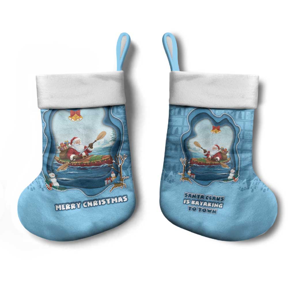 Santa Claus Is Kayaking To Town Christmas Stocking Merry Christmas - Wonder Print Shop