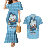 Santa Claus Is Kayaking To Town Couples Matching Mermaid Dress and Hawaiian Shirt Merry Christmas - Wonder Print Shop
