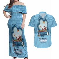 Santa Claus Is Kayaking To Town Couples Matching Off Shoulder Maxi Dress and Hawaiian Shirt Merry Christmas - Wonder Print Shop