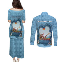 Santa Claus Is Kayaking To Town Couples Matching Puletasi and Long Sleeve Button Shirt Merry Christmas - Wonder Print Shop