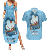 Santa Claus Is Kayaking To Town Couples Matching Summer Maxi Dress and Hawaiian Shirt Merry Christmas - Wonder Print Shop