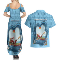 Santa Claus Is Kayaking To Town Couples Matching Summer Maxi Dress and Hawaiian Shirt Merry Christmas - Wonder Print Shop