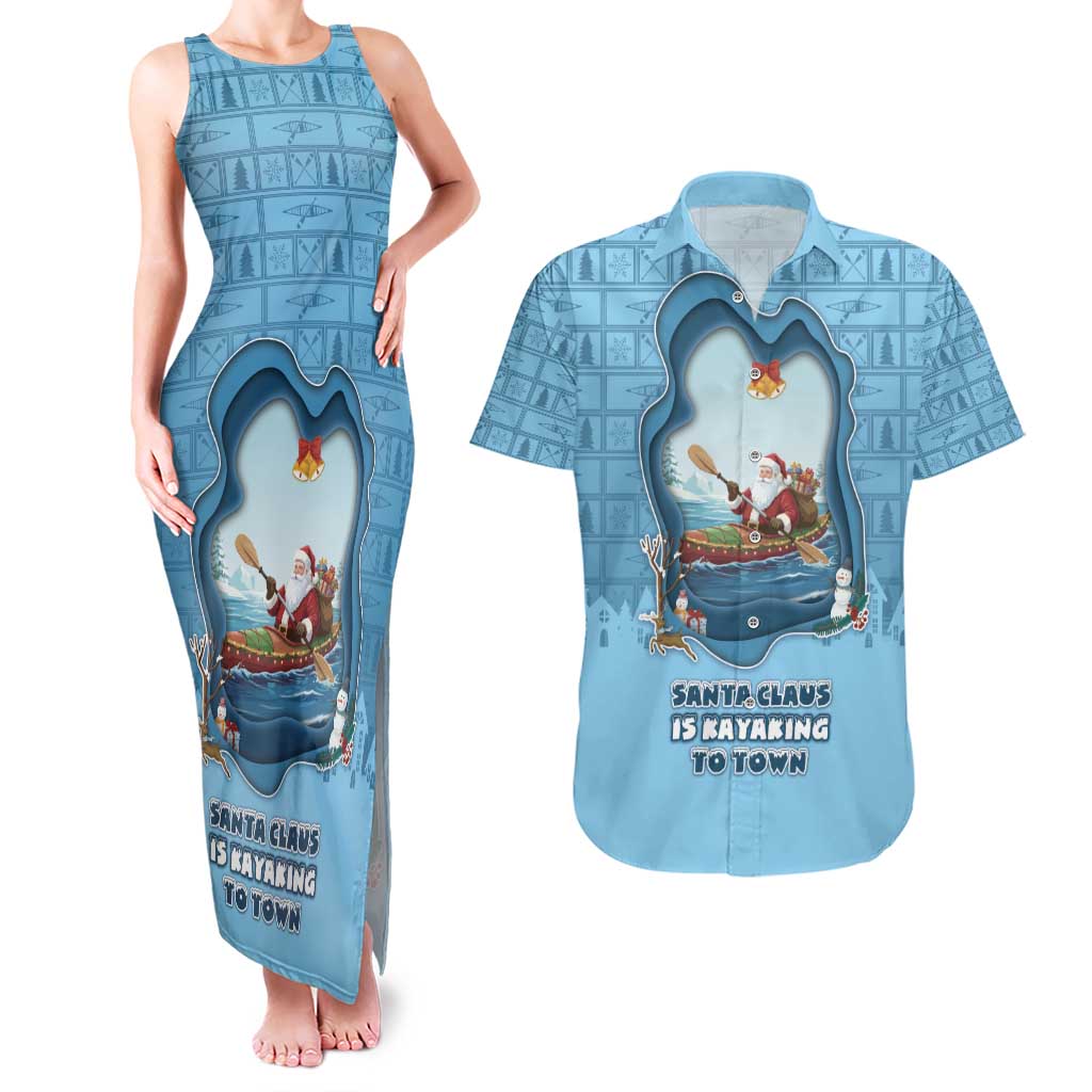Santa Claus Is Kayaking To Town Couples Matching Tank Maxi Dress and Hawaiian Shirt Merry Christmas - Wonder Print Shop