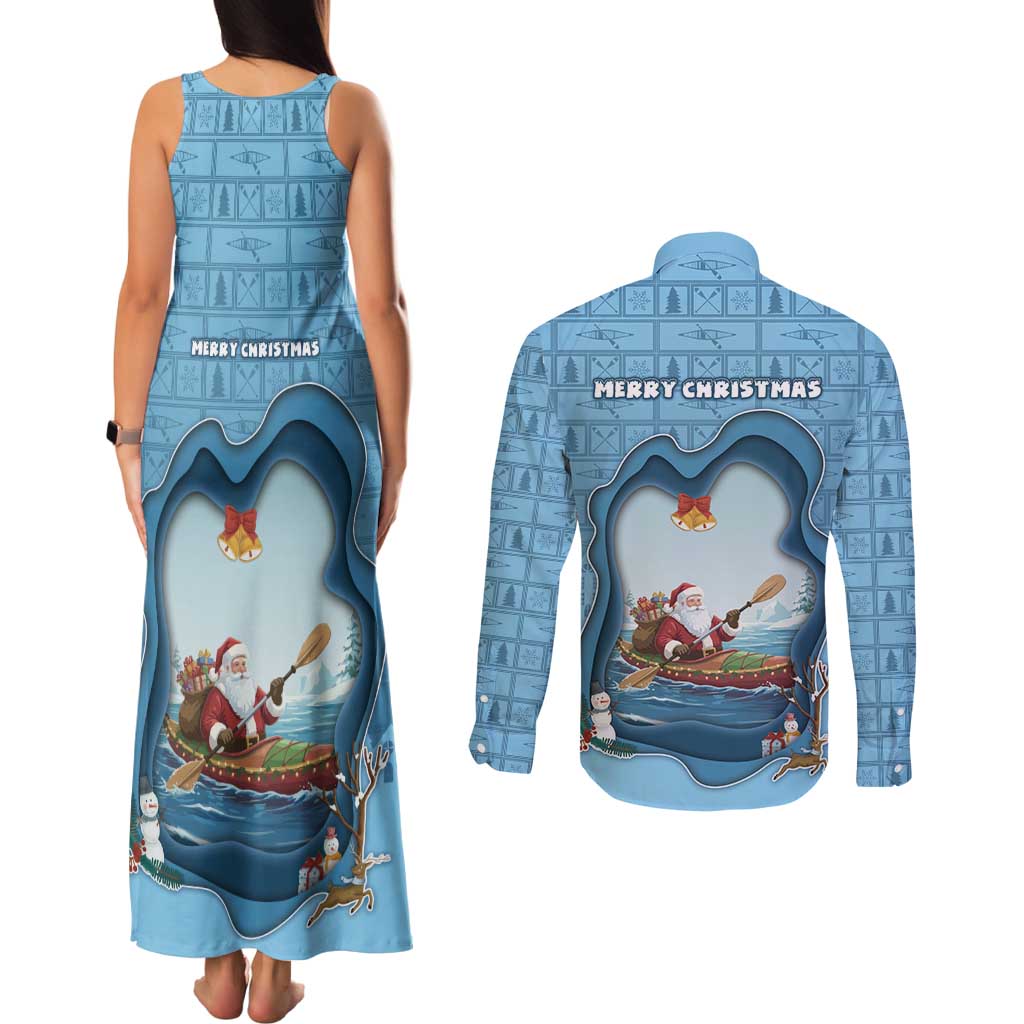 Santa Claus Is Kayaking To Town Couples Matching Tank Maxi Dress and Long Sleeve Button Shirt Merry Christmas - Wonder Print Shop