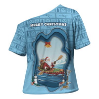 Santa Claus Is Kayaking To Town Cross Shoulder Shirt Merry Christmas - Wonder Print Shop
