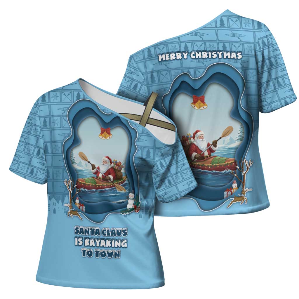 Santa Claus Is Kayaking To Town Cross Shoulder Shirt Merry Christmas - Wonder Print Shop