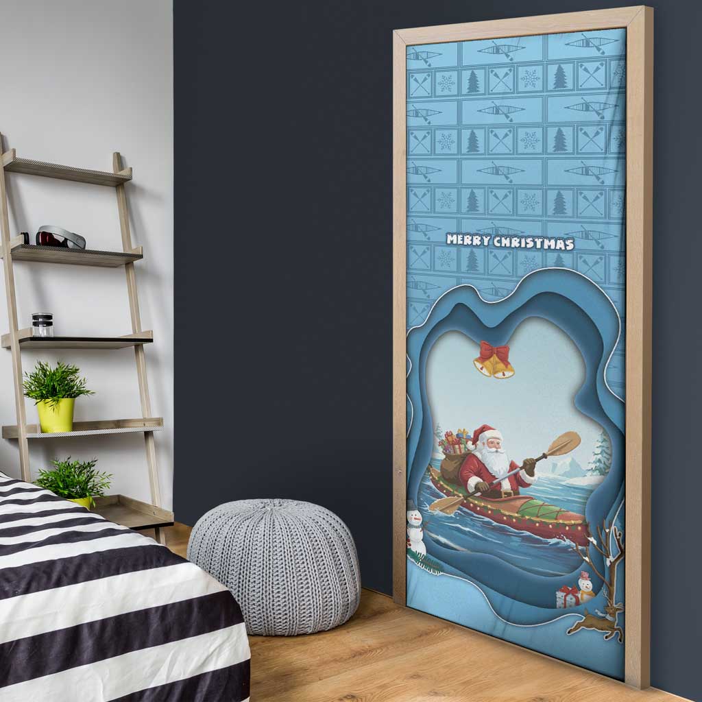 Santa Claus Is Kayaking To Town Door Cover Merry Christmas - Wonder Print Shop