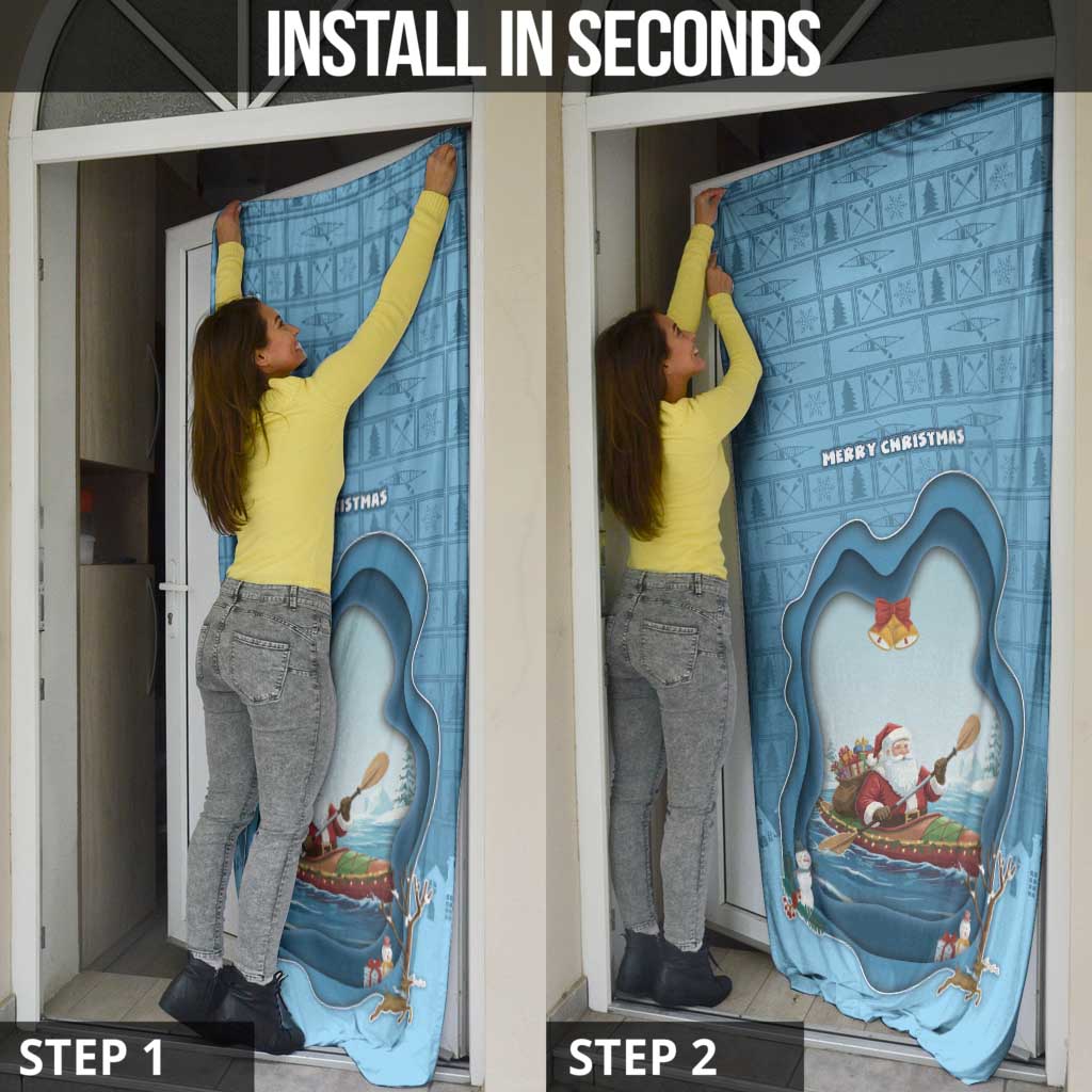 Santa Claus Is Kayaking To Town Door Cover Merry Christmas - Wonder Print Shop