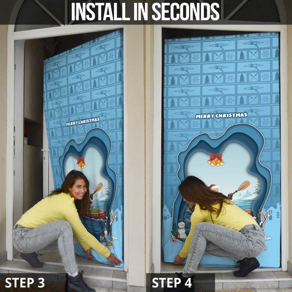 Santa Claus Is Kayaking To Town Door Cover Merry Christmas - Wonder Print Shop