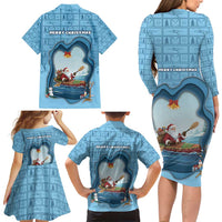Santa Claus Is Kayaking To Town Family Matching Long Sleeve Bodycon Dress and Hawaiian Shirt Merry Christmas - Wonder Print Shop