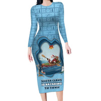 Santa Claus Is Kayaking To Town Family Matching Long Sleeve Bodycon Dress and Hawaiian Shirt Merry Christmas - Wonder Print Shop