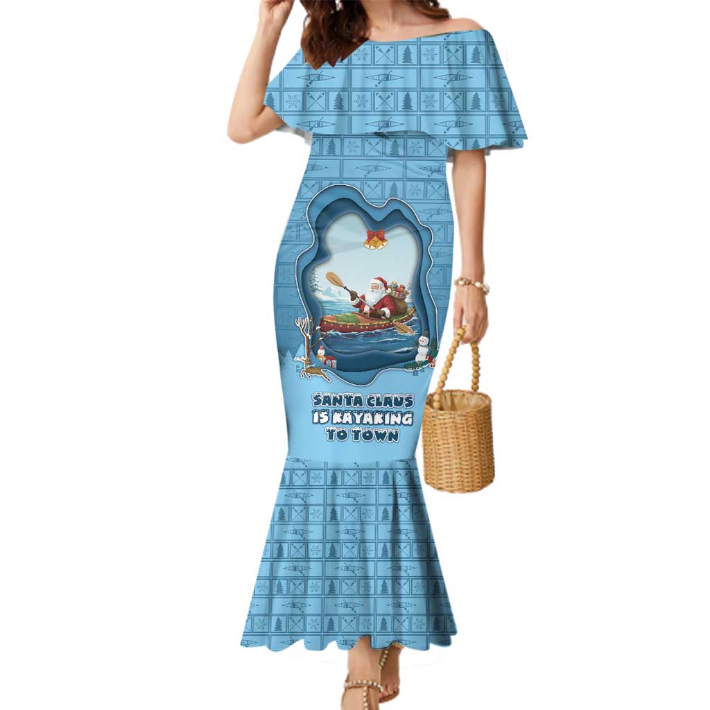 Santa Claus Is Kayaking To Town Family Matching Mermaid Dress and Hawaiian Shirt Merry Christmas - Wonder Print Shop