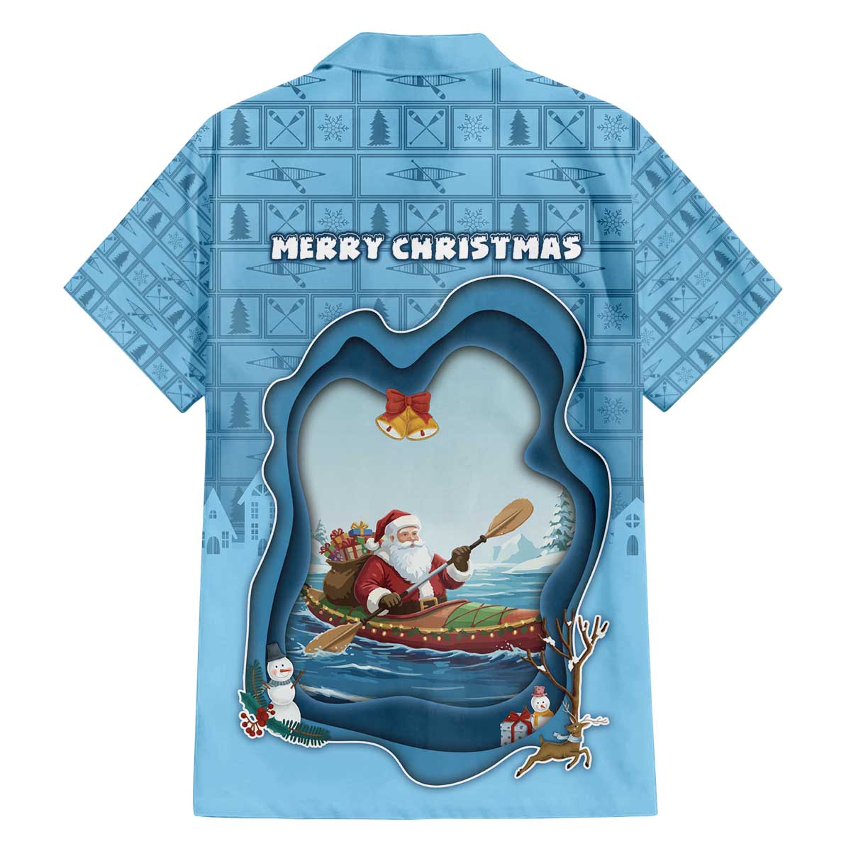 Santa Claus Is Kayaking To Town Family Matching Off The Shoulder Long Sleeve Dress and Hawaiian Shirt Merry Christmas - Wonder Print Shop