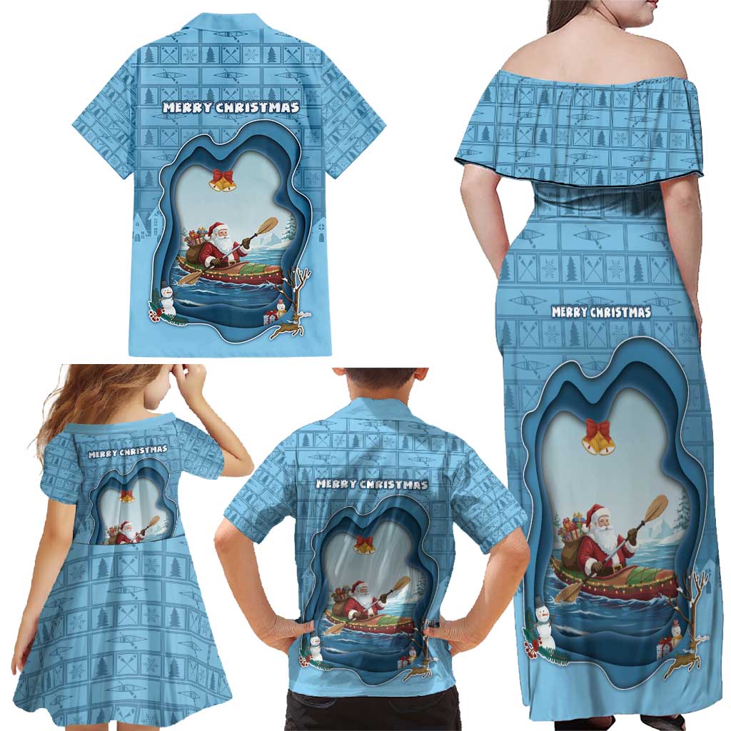 Santa Claus Is Kayaking To Town Family Matching Off Shoulder Maxi Dress and Hawaiian Shirt Merry Christmas - Wonder Print Shop