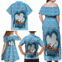Santa Claus Is Kayaking To Town Family Matching Off Shoulder Maxi Dress and Hawaiian Shirt Merry Christmas - Wonder Print Shop