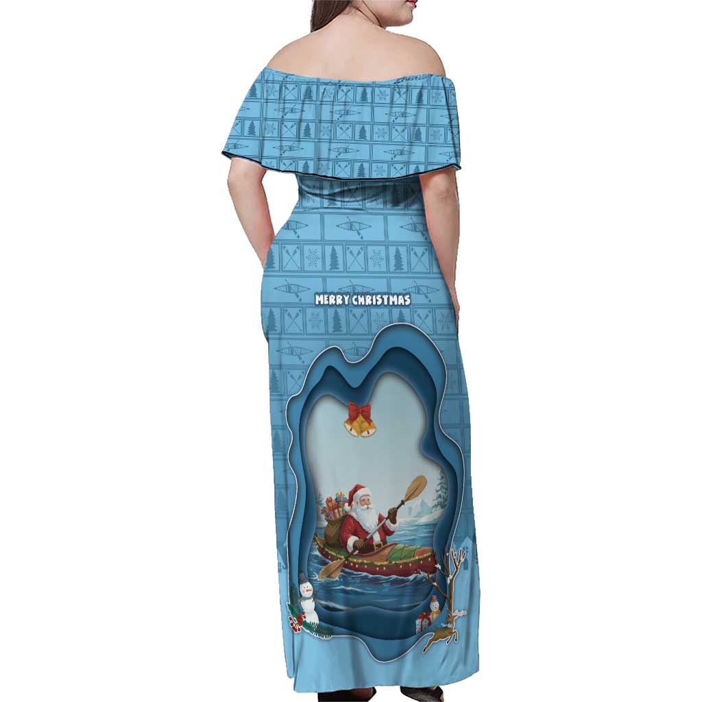 Santa Claus Is Kayaking To Town Family Matching Off Shoulder Maxi Dress and Hawaiian Shirt Merry Christmas - Wonder Print Shop
