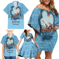 Santa Claus Is Kayaking To Town Family Matching Off Shoulder Short Dress and Hawaiian Shirt Merry Christmas - Wonder Print Shop