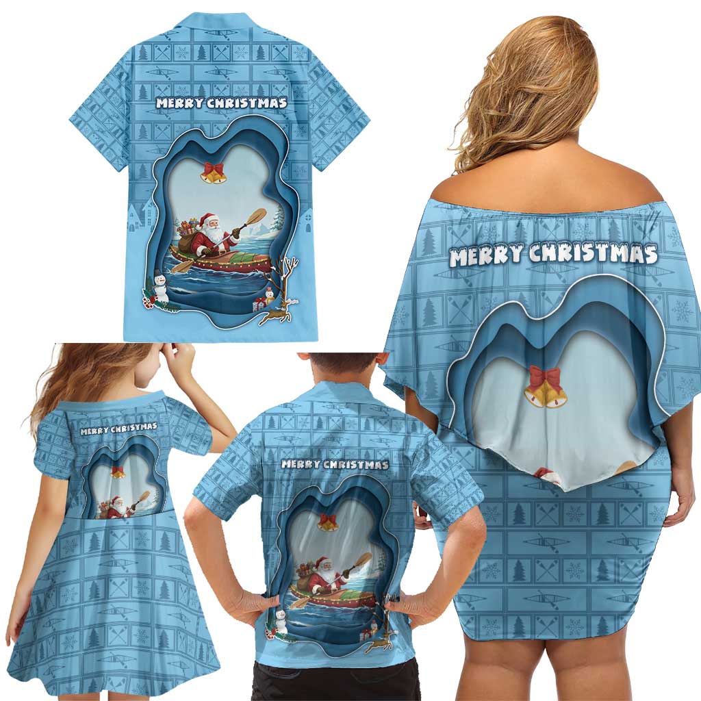 Santa Claus Is Kayaking To Town Family Matching Off Shoulder Short Dress and Hawaiian Shirt Merry Christmas - Wonder Print Shop