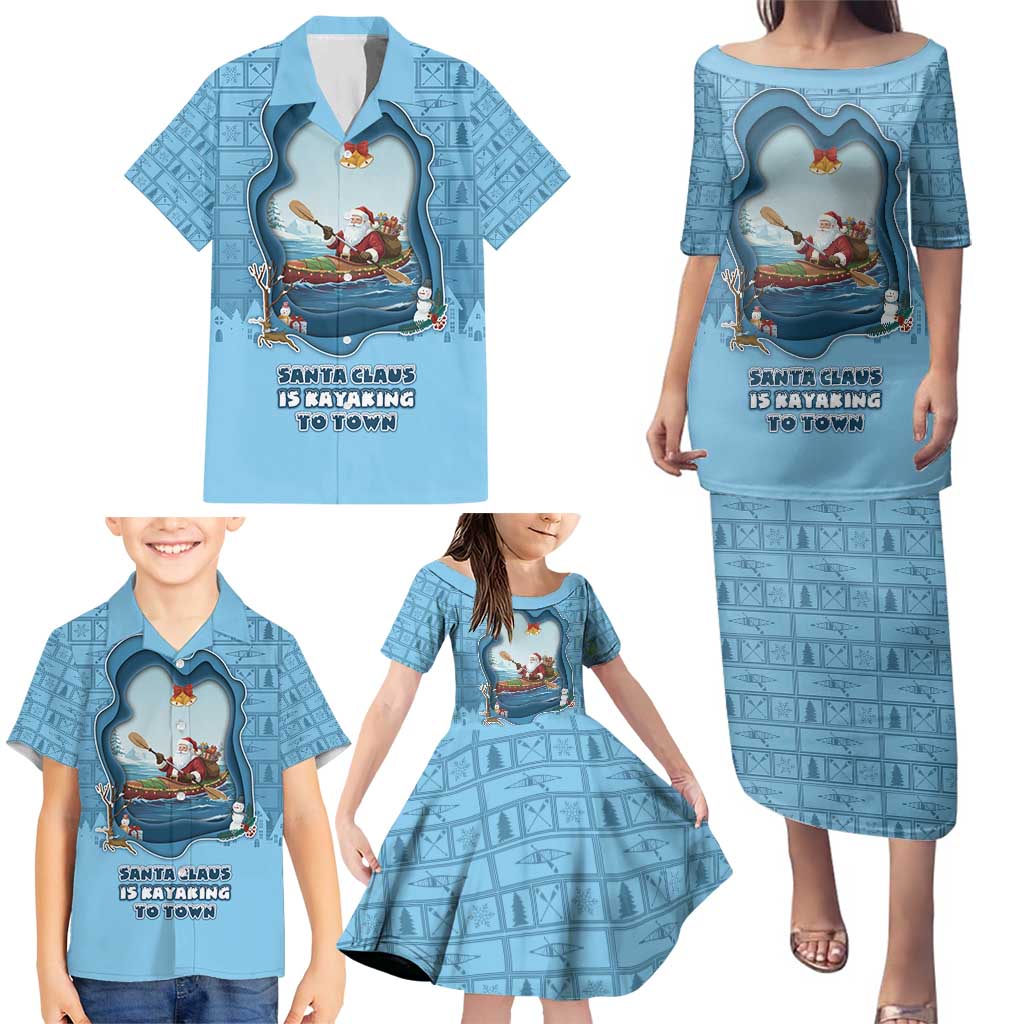 Santa Claus Is Kayaking To Town Family Matching Puletasi and Hawaiian Shirt Merry Christmas - Wonder Print Shop