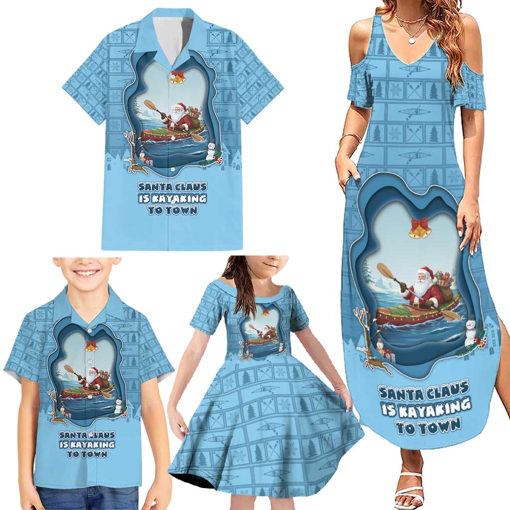 Santa Claus Is Kayaking To Town Family Matching Summer Maxi Dress and Hawaiian Shirt Merry Christmas - Wonder Print Shop