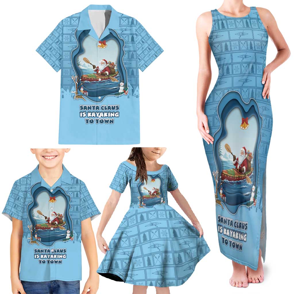 Santa Claus Is Kayaking To Town Family Matching Tank Maxi Dress and Hawaiian Shirt Merry Christmas - Wonder Print Shop